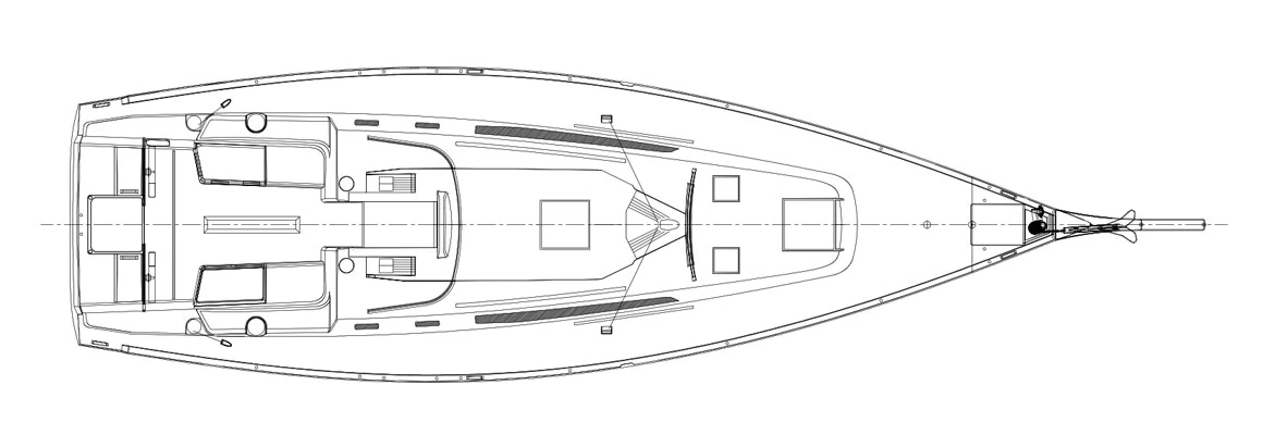 Technische Draufsicht der J/45 mit Cockpit und Deckslayout